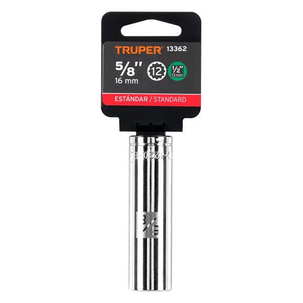 13362 - Dado largo de 5/8', 12 puntas, cuadro 1/2', Truper