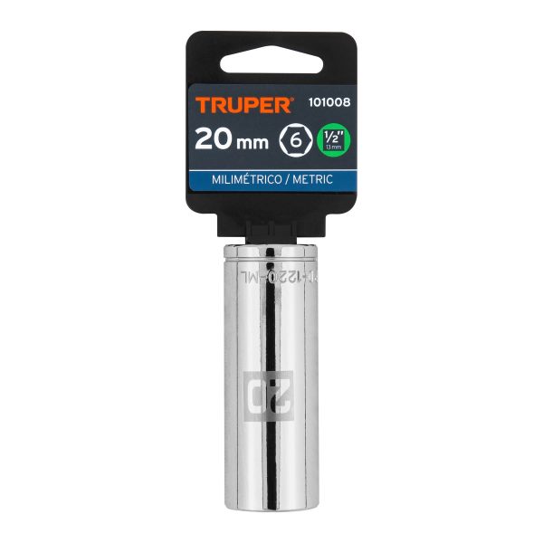 101008 - Dado largo de 20 mm, 6 puntas, cuadro 1/2', Truper