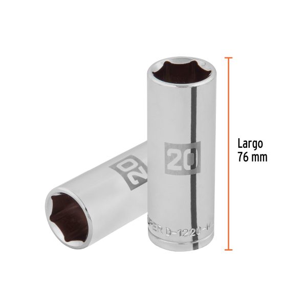 101008 - Dado largo de 20 mm, 6 puntas, cuadro 1/2', Truper