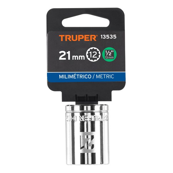 13535 - Dado de 21 mm, 12 puntas, cuadro 1/2', Truper