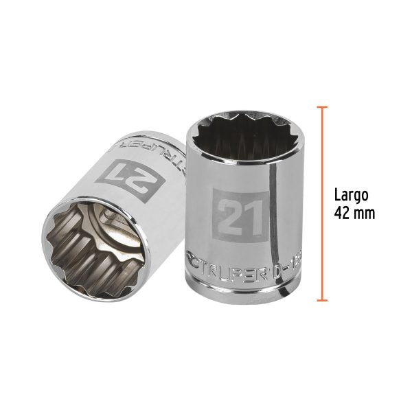 13535 - Dado de 21 mm, 12 puntas, cuadro 1/2', Truper