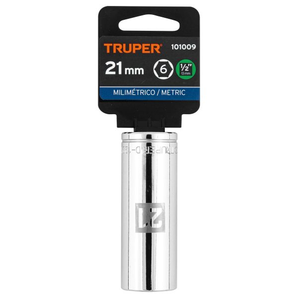 101009 - Dado largo de 21 mm, 6 puntas, cuadro 1/2', Truper