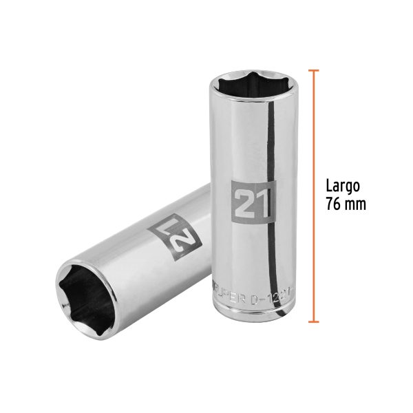 101009 - Dado largo de 21 mm, 6 puntas, cuadro 1/2', Truper