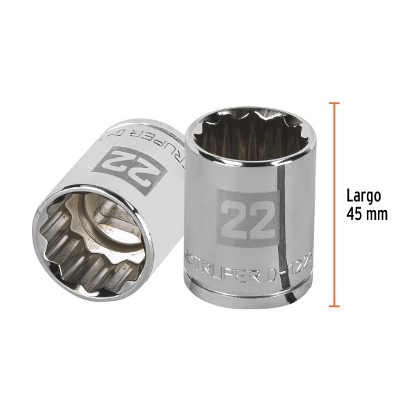 13536 - Dado de 22 mm, 12 puntas, cuadro 1/2', Truper