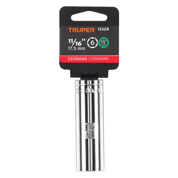 13328 - Dado largo de 11/16', 6 puntas, cuadro 1/2', Truper