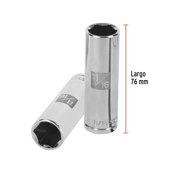 13328 - Dado largo de 11/16', 6 puntas, cuadro 1/2', Truper