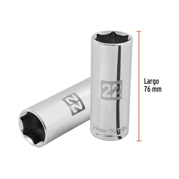 101010 - Dado largo de 22 mm, 6 puntas, cuadro 1/2', Truper