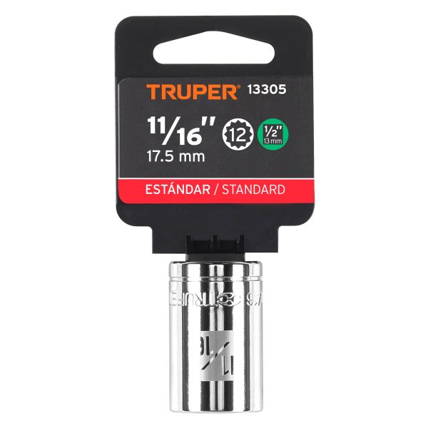 13305 - Dado de 11/16', 12 puntas, cuadro 1/2', Truper