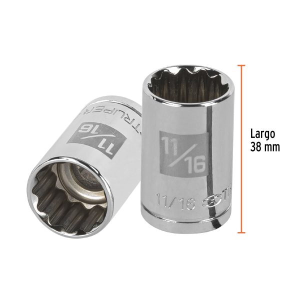 13305 - Dado de 11/16', 12 puntas, cuadro 1/2', Truper