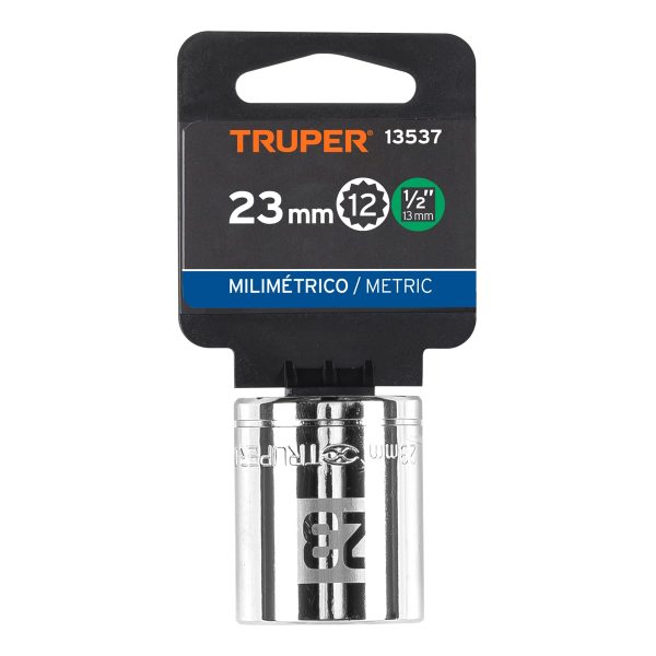 13537 - Dado de 23 mm, 12 puntas, cuadro 1/2', Truper