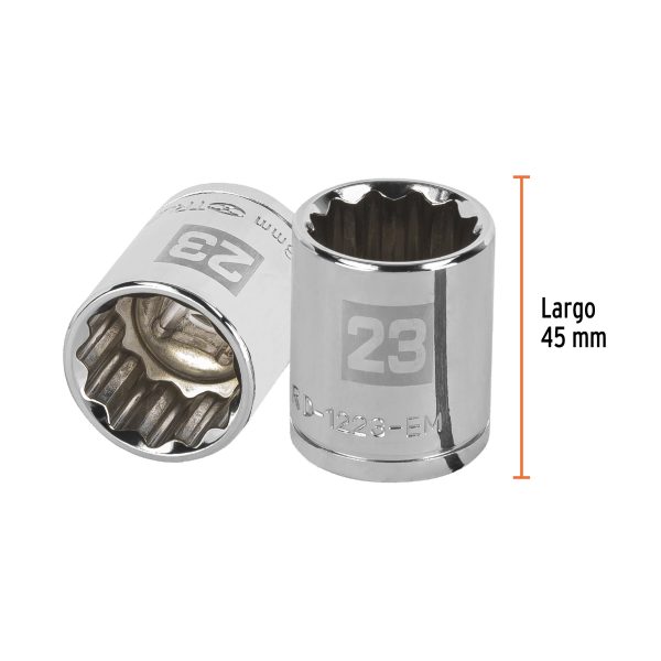 13537 - Dado de 23 mm, 12 puntas, cuadro 1/2', Truper