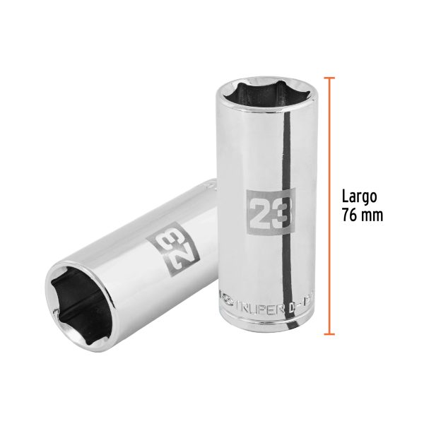 101011 - Dado largo de 23 mm, 6 puntas, cuadro 1/2', Truper