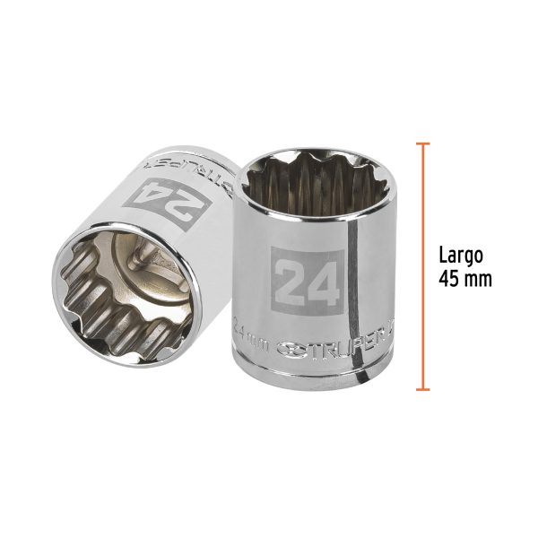 13538 - Dado de 24 mm, 12 puntas, cuadro 1/2', Truper