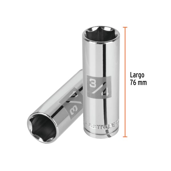 13329 - Dado largo de 3/4', 6 puntas, cuadro 1/2', Truper