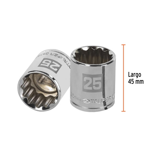 13539 - Dado de 25 mm, 12 puntas, cuadro 1/2', Truper