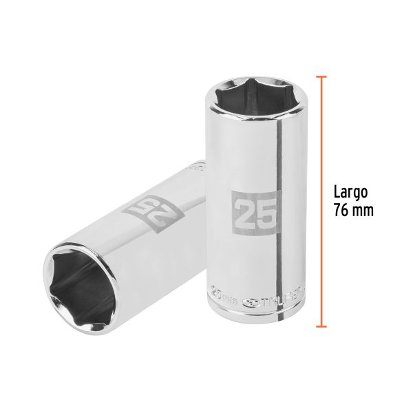 101013 - Dado largo de 25 mm, 6 puntas, cuadro 1/2', Truper