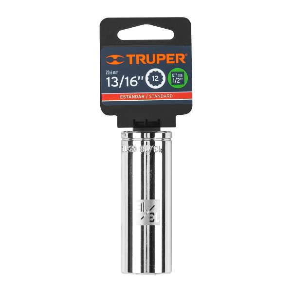 13367 - Dado largo de 13/16', 12 puntas, cuadro 1/2', Truper