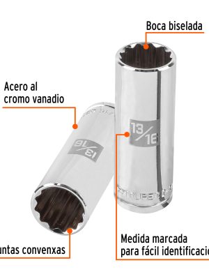 13367 - Dado largo de 13/16', 12 puntas, cuadro 1/2', Truper