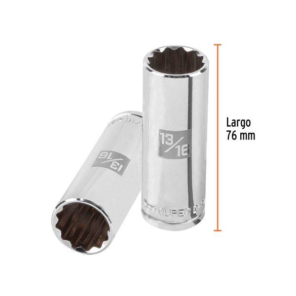 13367 - Dado largo de 13/16', 12 puntas, cuadro 1/2', Truper