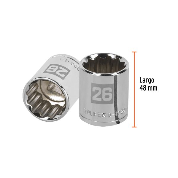 13540 - Dado de 26 mm, 12 puntas, cuadro 1/2', Truper