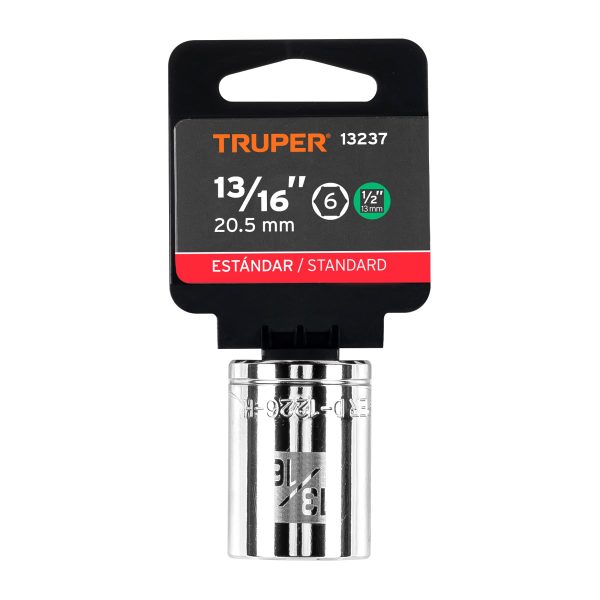 13237 - Dado de 13/16', 6 puntas, cuadro 1/2', Truper