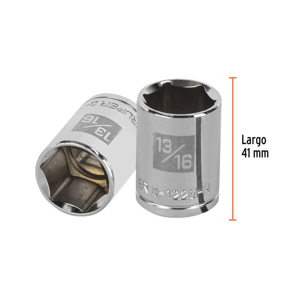 13237 - Dado de 13/16', 6 puntas, cuadro 1/2', Truper