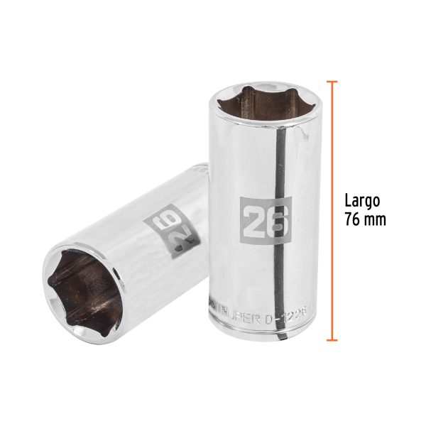 101014 - Dado largo de 26 mm, 6 puntas, cuadro 1/2', Truper