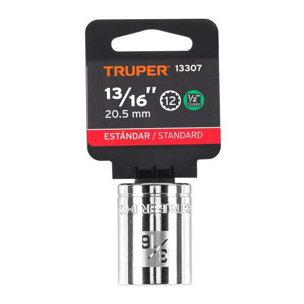 13307 - Dado de 13/16', 12 puntas, cuadro 1/2', Truper