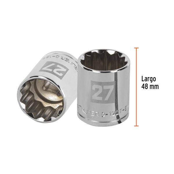 13541 - Dado de 27 mm, 12 puntas, cuadro 1/2', Truper