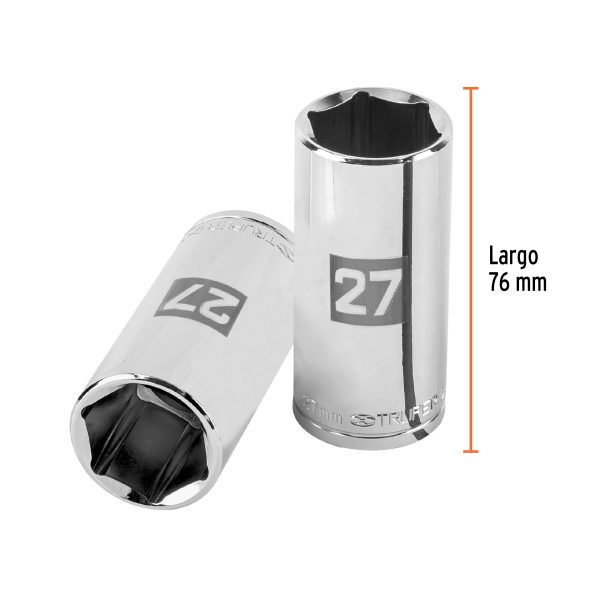 101015 - Dado largo de 27 mm, 6 puntas, cuadro 1/2', Truper