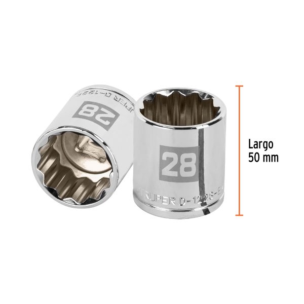 13542 - Dado de 28 mm, 12 puntas, cuadro 1/2', Truper