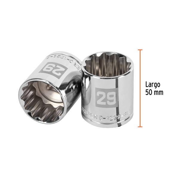 13543 - Dado de 29 mm, 12 puntas, cuadro 1/2', Truper