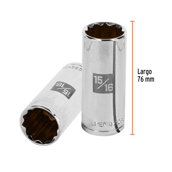 13369 - Dado largo de 15/16', 12 puntas, cuadro 1/2', Truper