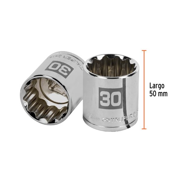 13544 - Dado de 30 mm, 12 puntas, cuadro 1/2', Truper