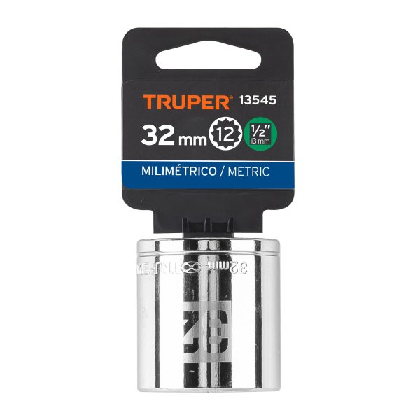 13545 - Dado de 32 mm, 12 puntas, cuadro 1/2', Truper