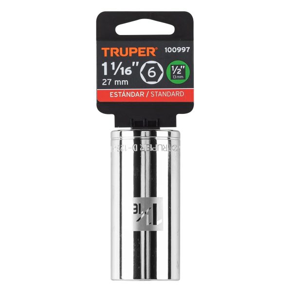 100997 - Dado largo de 1-1/16', 6 puntas, cuadro 1/2', Truper