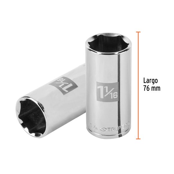 100997 - Dado largo de 1-1/16', 6 puntas, cuadro 1/2', Truper