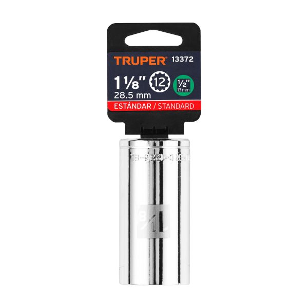 13372 - Dado largo de 1-1/8', 12 puntas, cuadro 1/2', Truper