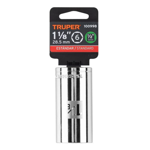 100998 - Dado largo de 1-1/8', 6 puntas, cuadro 1/2', Truper