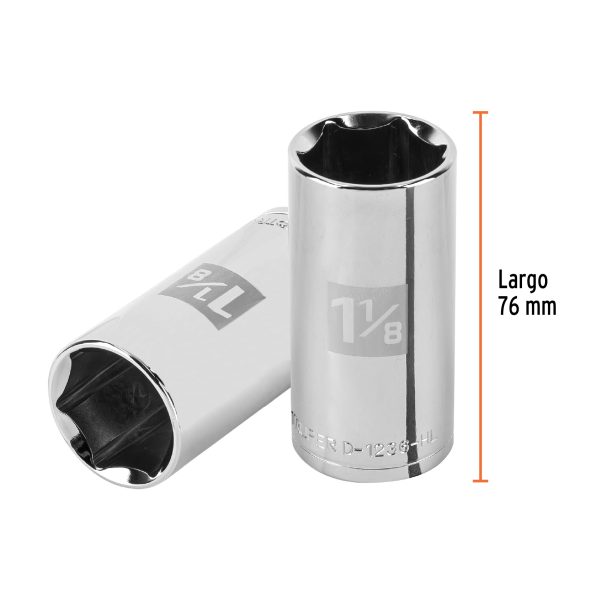 100998 - Dado largo de 1-1/8', 6 puntas, cuadro 1/2', Truper