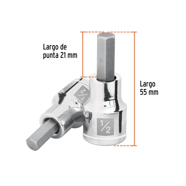 13255 - Dado punta hexagonal de 1/2', cuadro 1/2', Truper