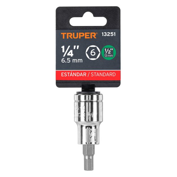 13251 - Dado punta hexagonal de 1/4', cuadro 1/2', Truper