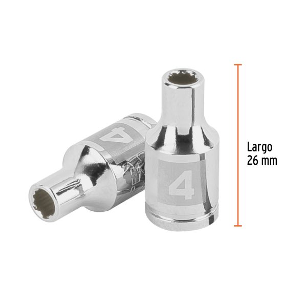 100973 - Dado de 4 mm, 12 puntas, cuadro 1/4', Truper