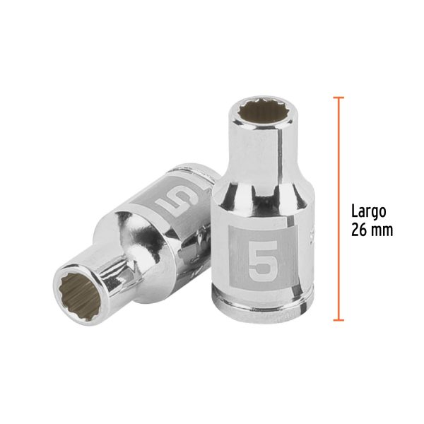 100974 - Dado de 5 mm, 12 puntas, cuadro 1/4', Truper