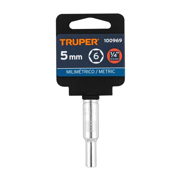 100969 - Dado largo de 5 mm, 6 puntas, cuadro 1/4', Truper