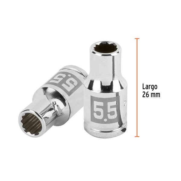 100975 - Dado de 5.5 mm, 12 puntas, cuadro 1/4', Truper