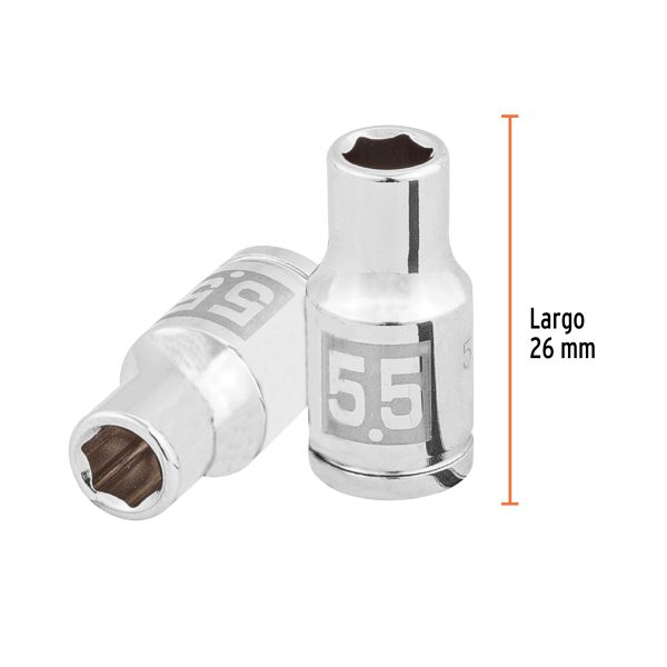 100966 - Dado de 5.5 mm, 6 puntas, cuadro 1/4', Truper