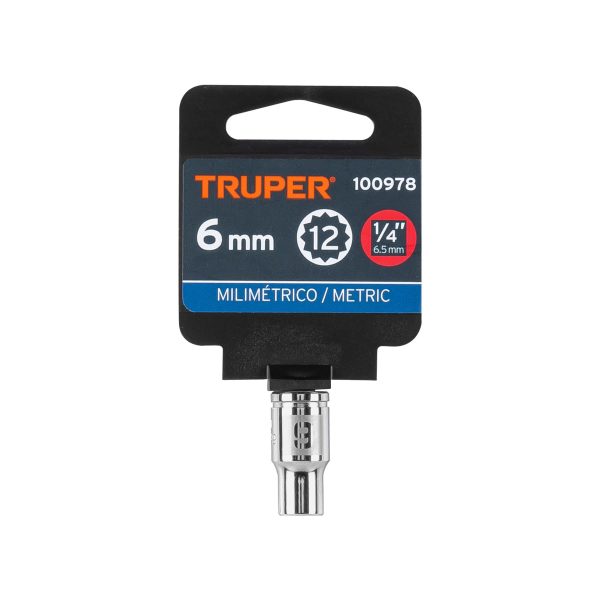 100978 - Dado de 6 mm, 12 puntas, cuadro 1/4', Truper
