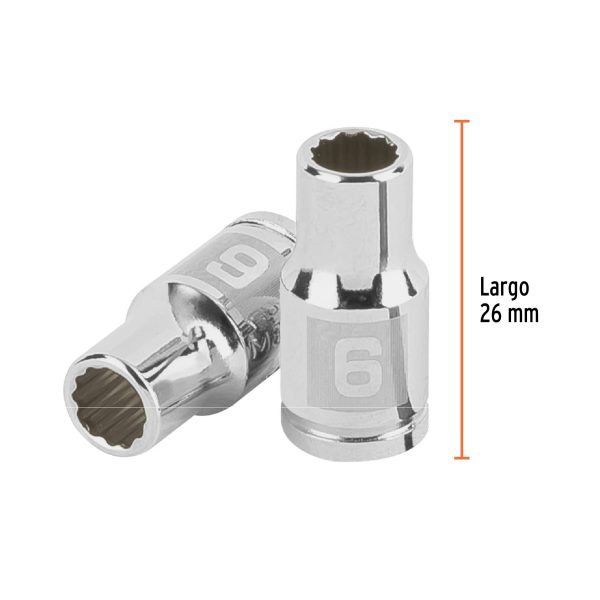 100978 - Dado de 6 mm, 12 puntas, cuadro 1/4', Truper