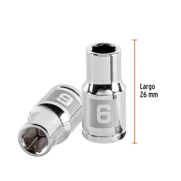 13168 - Dado de 6 mm, 6 puntas, cuadro 1/4', Truper